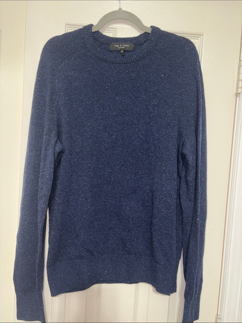 rag & bone Navy with Yellow Speckle Crewneck Sweater wool/silk size Large